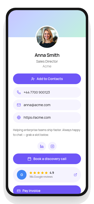 Anna Smith's Lynko profile shown on a phone