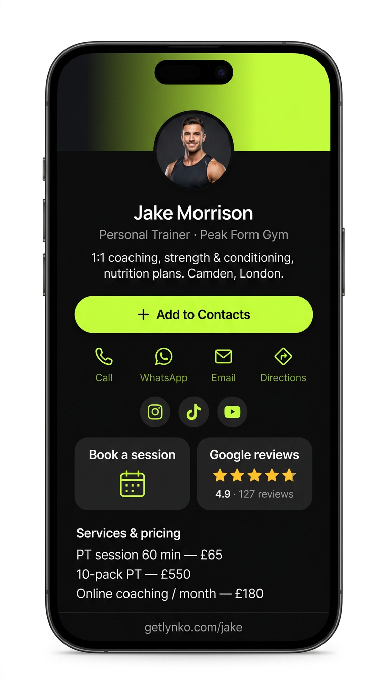 Jake Morrison's Lynko profile shown on a phone